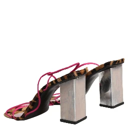 Multicolor Leather Block Heels Sandals Shoes