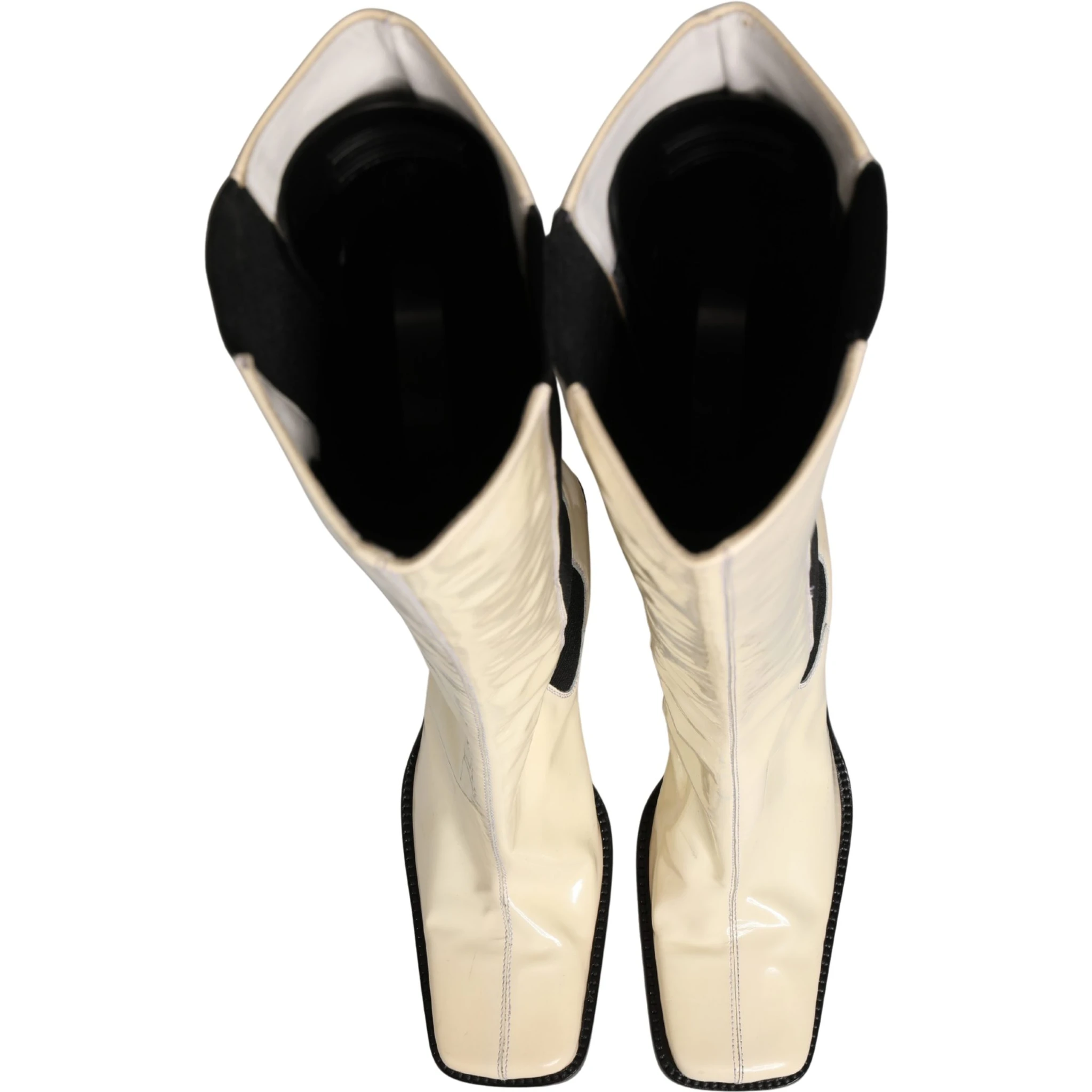 White Black Leather Knee High Boots Shoes