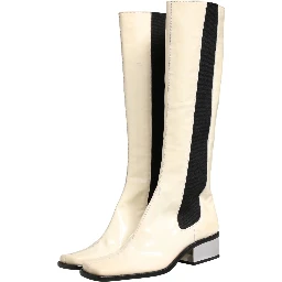 White Black Leather Knee High Boots Shoes