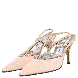 Beige Crystal Heels Slingbacks Sandals Shoes