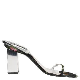 Black Silver Floral Block Heels Sandals Shoes