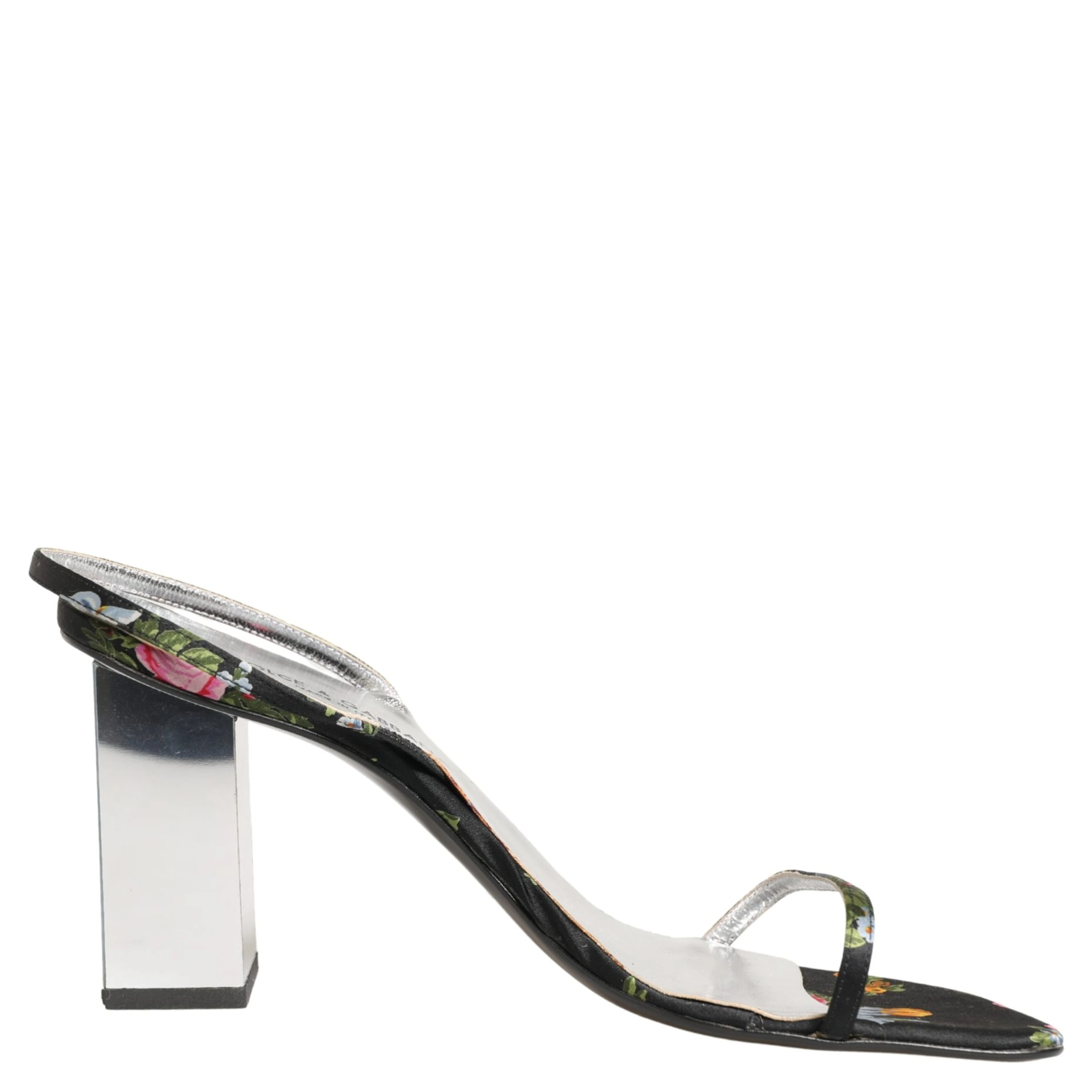 Black Silver Floral Block Heels Sandals Shoes