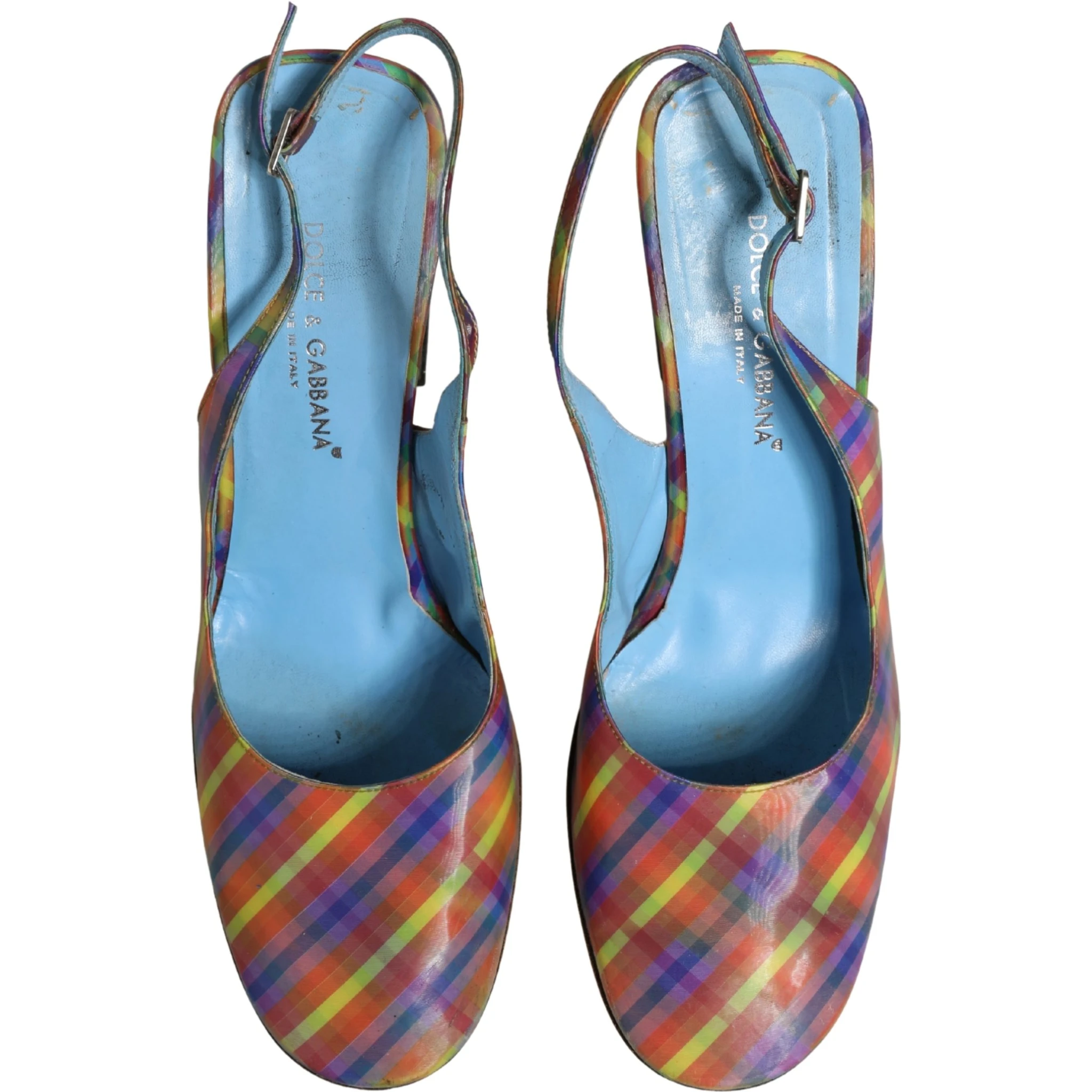 Multicolor Plaid Heels Slingback Sandals Shoes