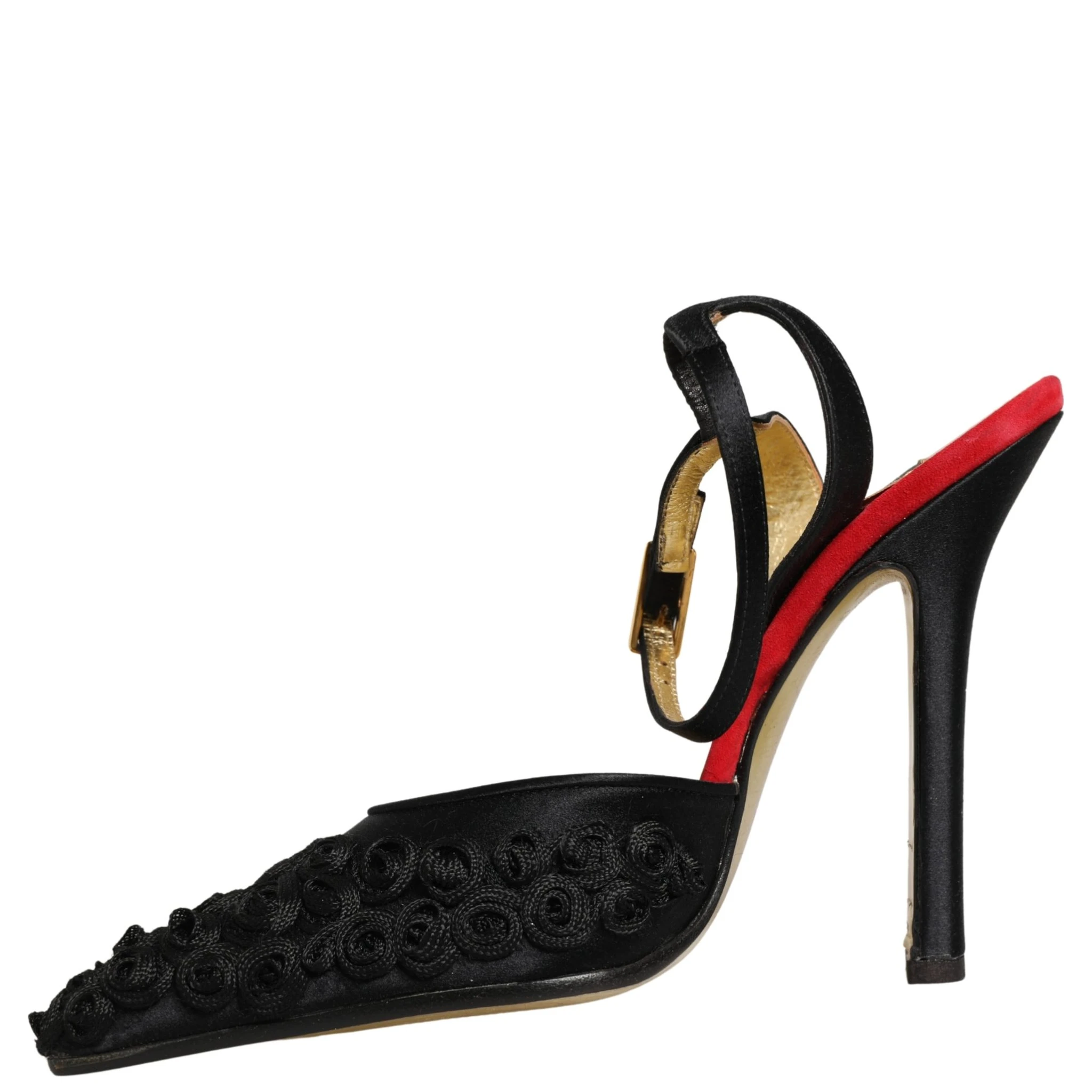 Black Satin Floral Ankle Strap Sandals Shoes