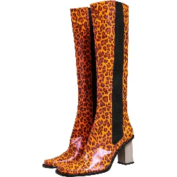 Brown Leopard Leather Knee High Boots Shoes
