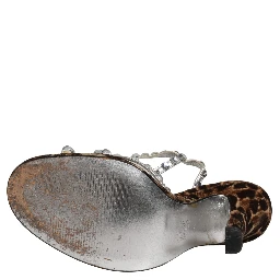 Brown Leopard Rhinestone StilettoSandals Shoes