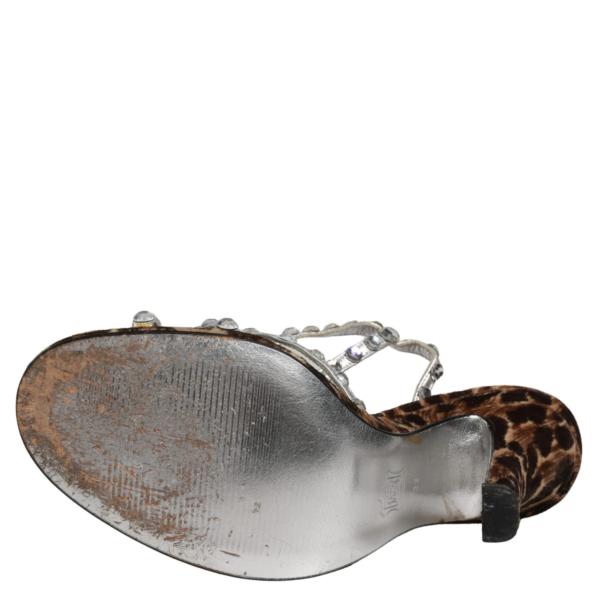 Brown Leopard Rhinestone StilettoSandals Shoes