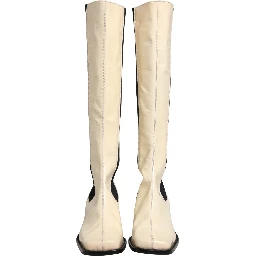 White Black Leather Knee High Boots Shoes
