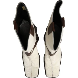 White Brown Fur Leather Mid Calf Boots Shoes