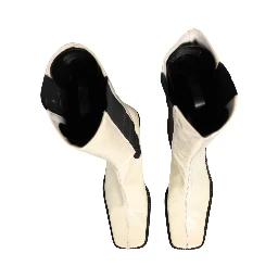 White Black Leather Knee High Boots Shoes