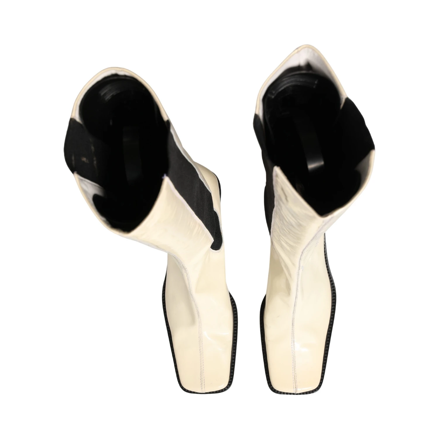 White Black Leather Knee High Boots Shoes