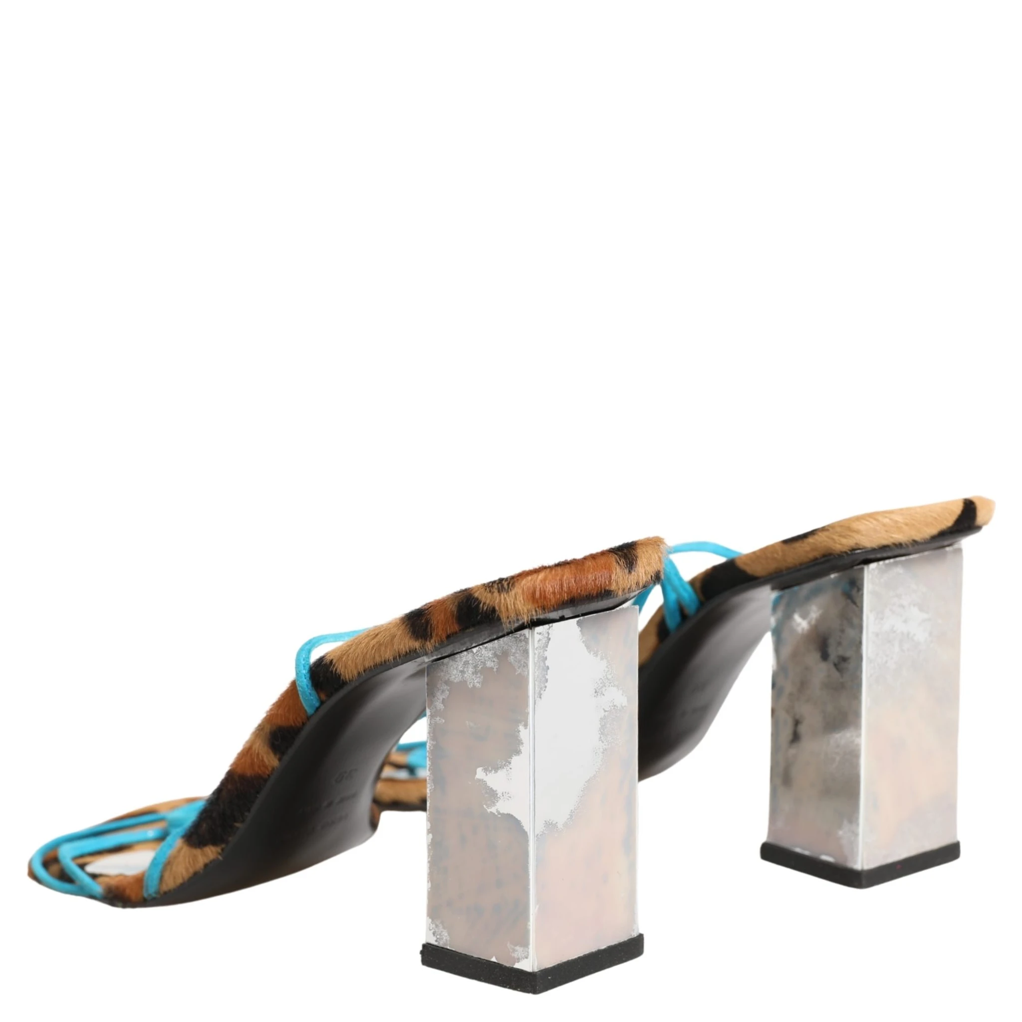 Multicolor Leather Block Heels Sandals Shoes