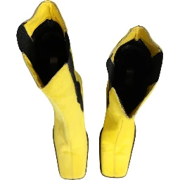 Yellow Black Leather Knee High Boots Shoes