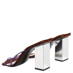 Silver Block Heels Slip On Sandals Shoes