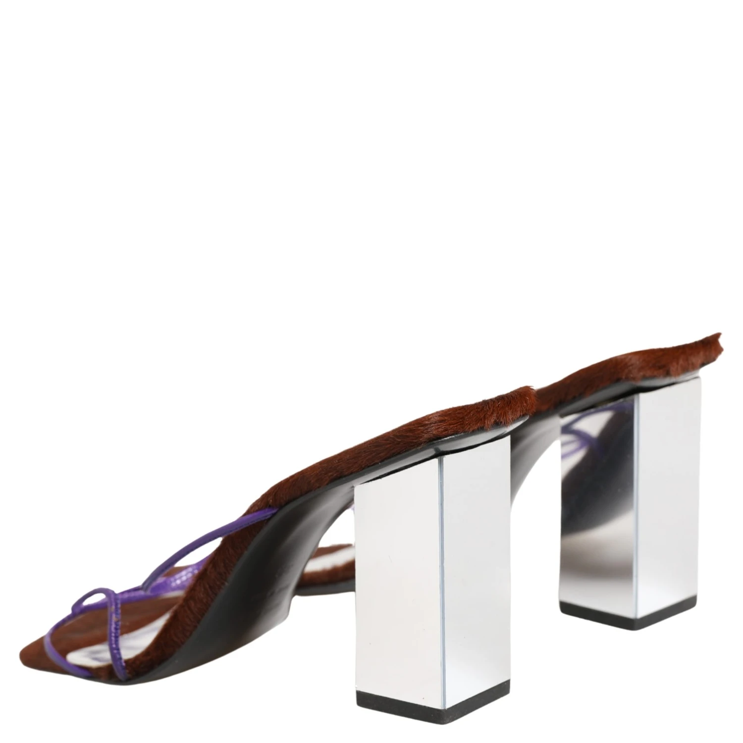 Silver Block Heels Slip On Sandals Shoes