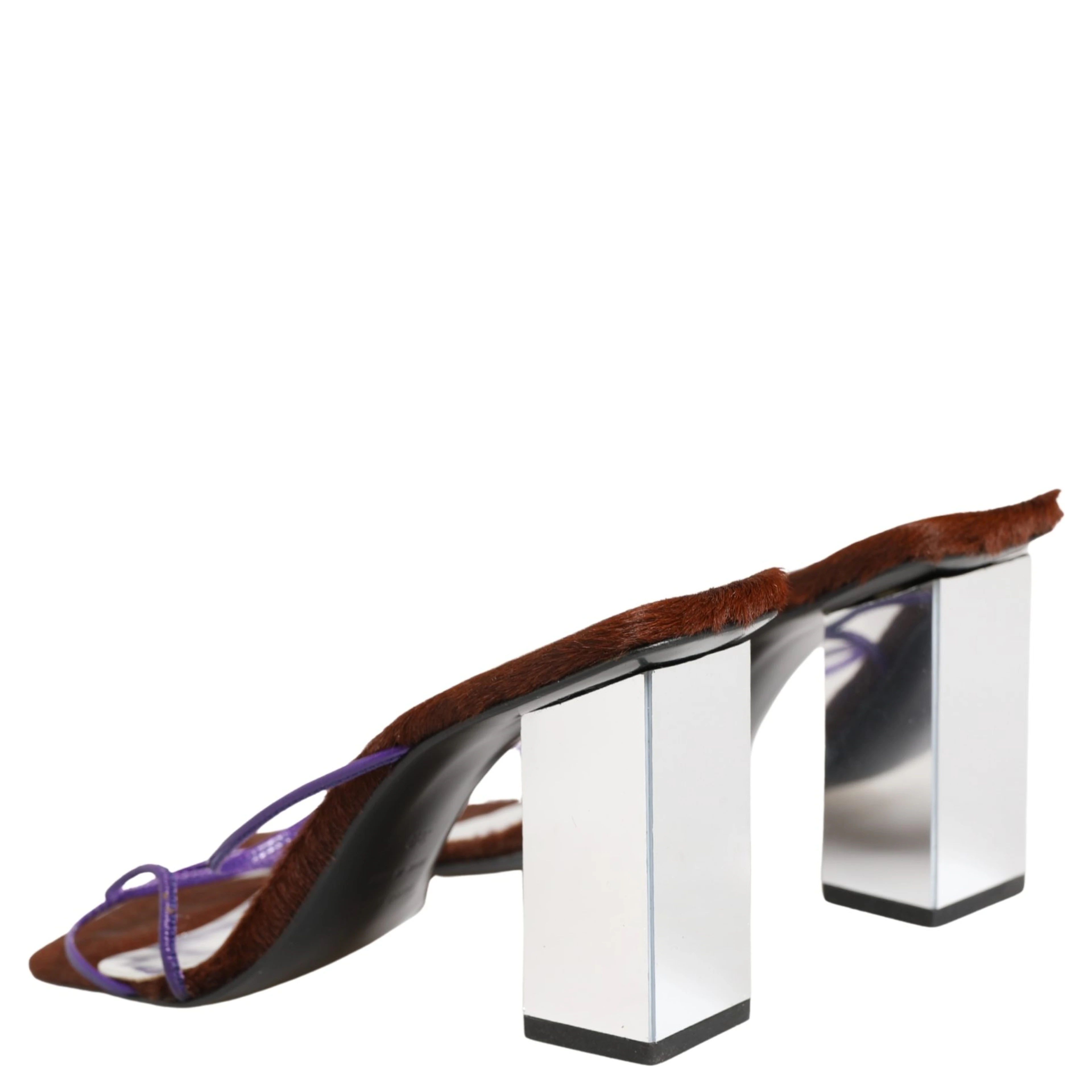 Silver Block Heels Slip On Sandals Shoes