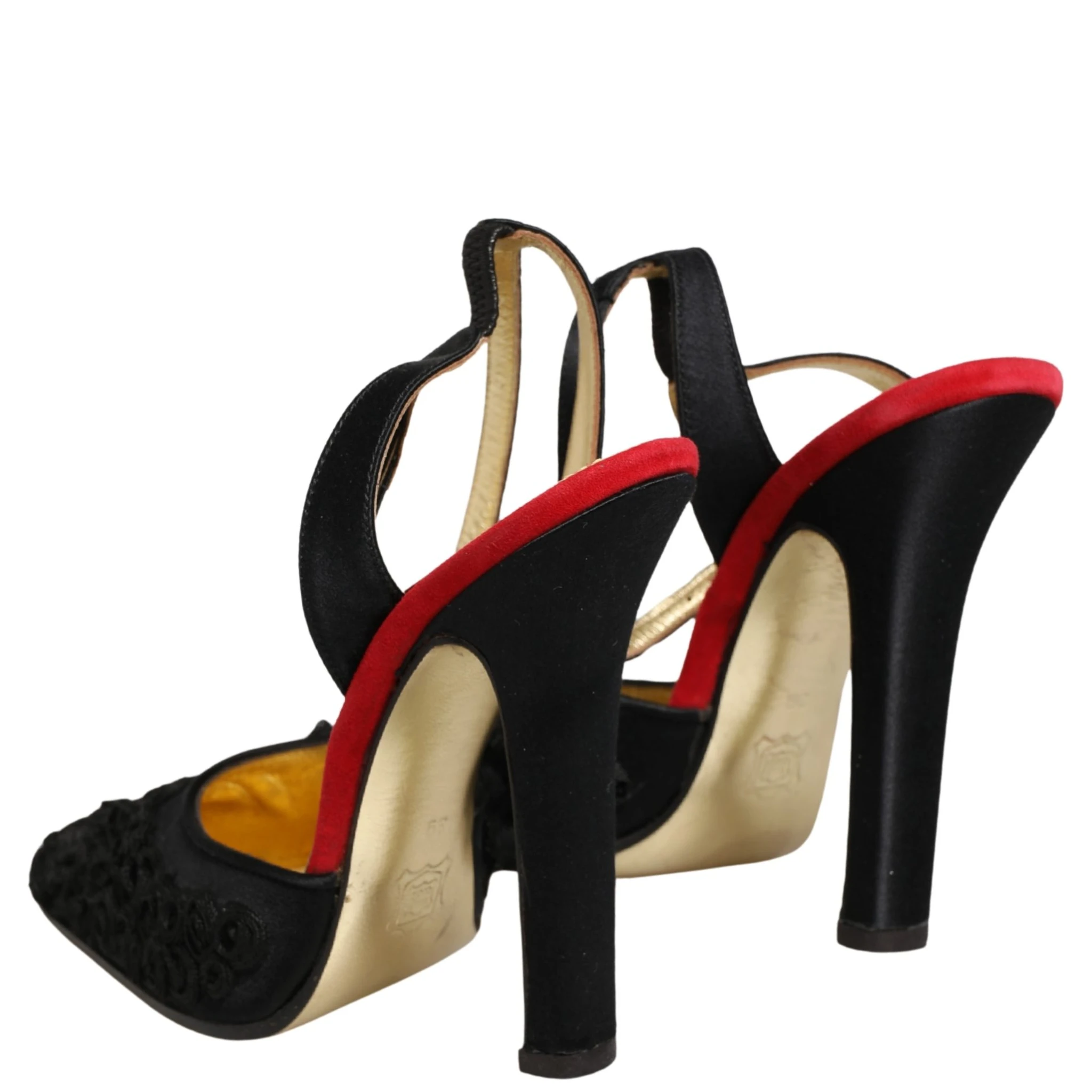 Black Satin Floral Ankle Strap Sandals Shoes