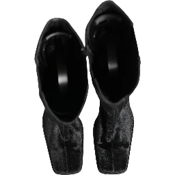 Black Suede Leather Knee High Boots Shoes