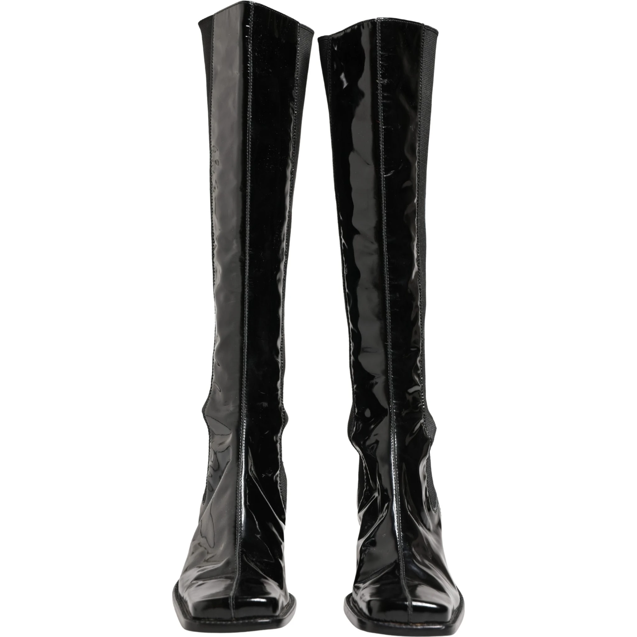 Black Patent Leather Knee High Boots Shoes