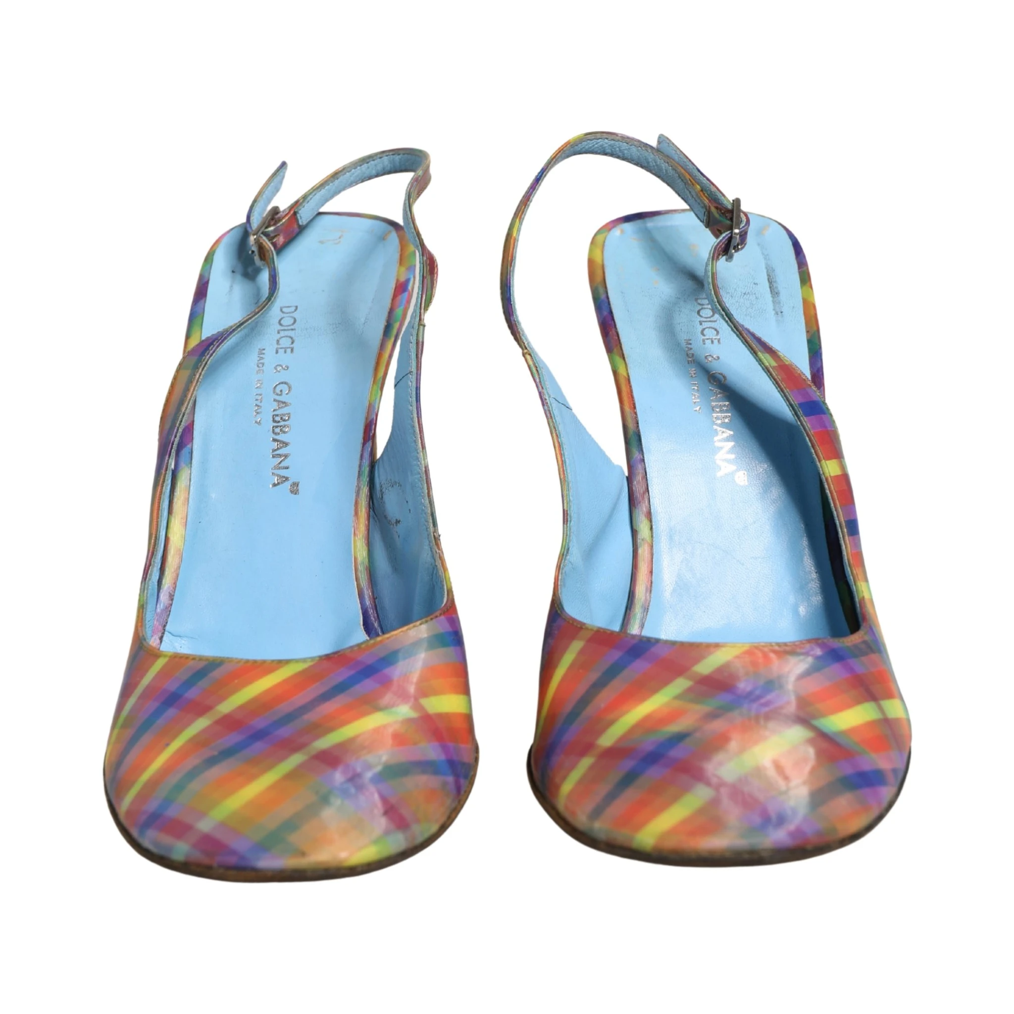 Multicolor Plaid Heels Slingback Sandals Shoes
