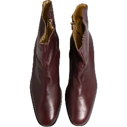 Maroon Leather Flats Biker Ankle Boots Shoes