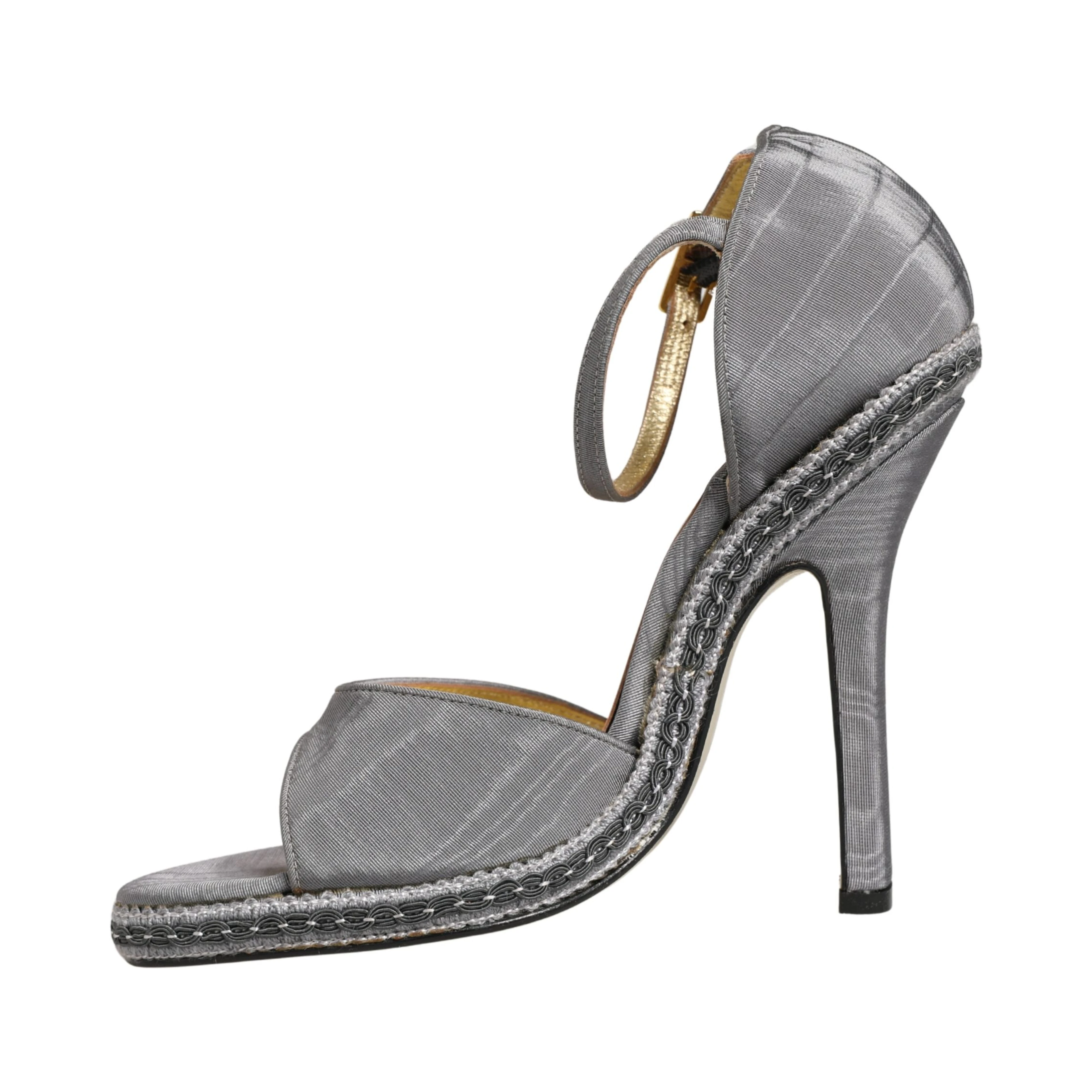Gray High Heeled Sandals Ankle Strap Shoes