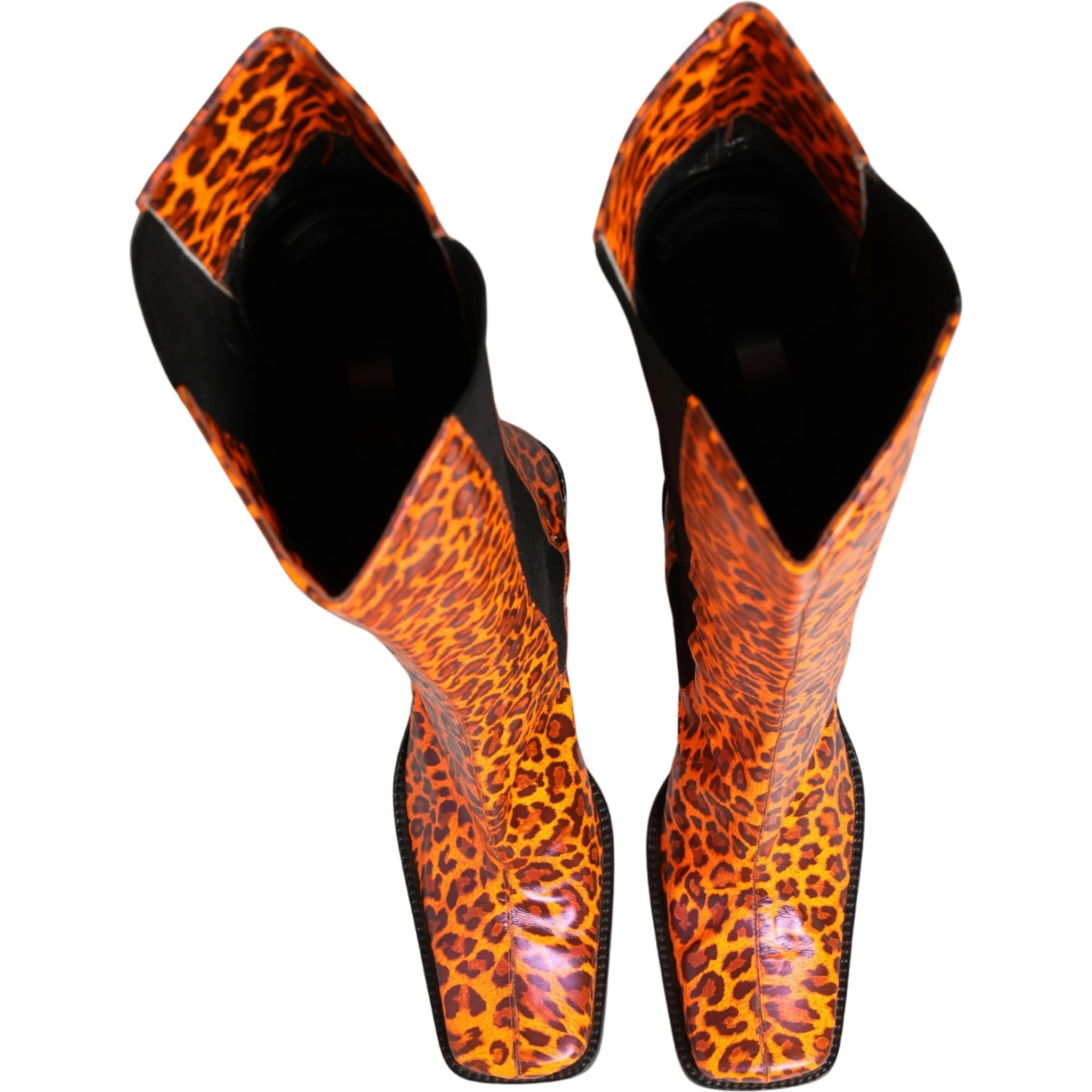 Brown Leopard Leather Knee High Boots Shoes