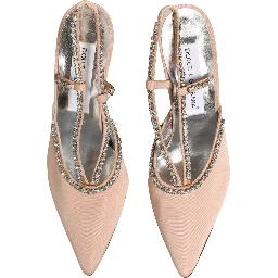 Beige Crystal Heels Slingbacks Sandals Shoes