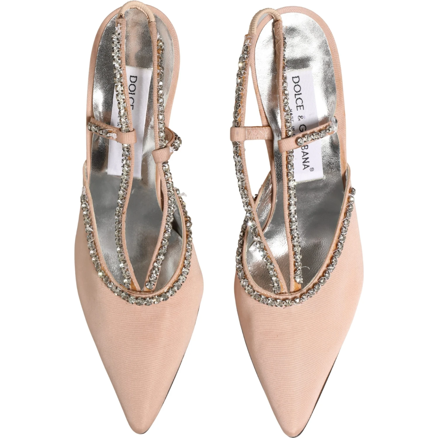 Beige Crystal Heels Slingbacks Sandals Shoes