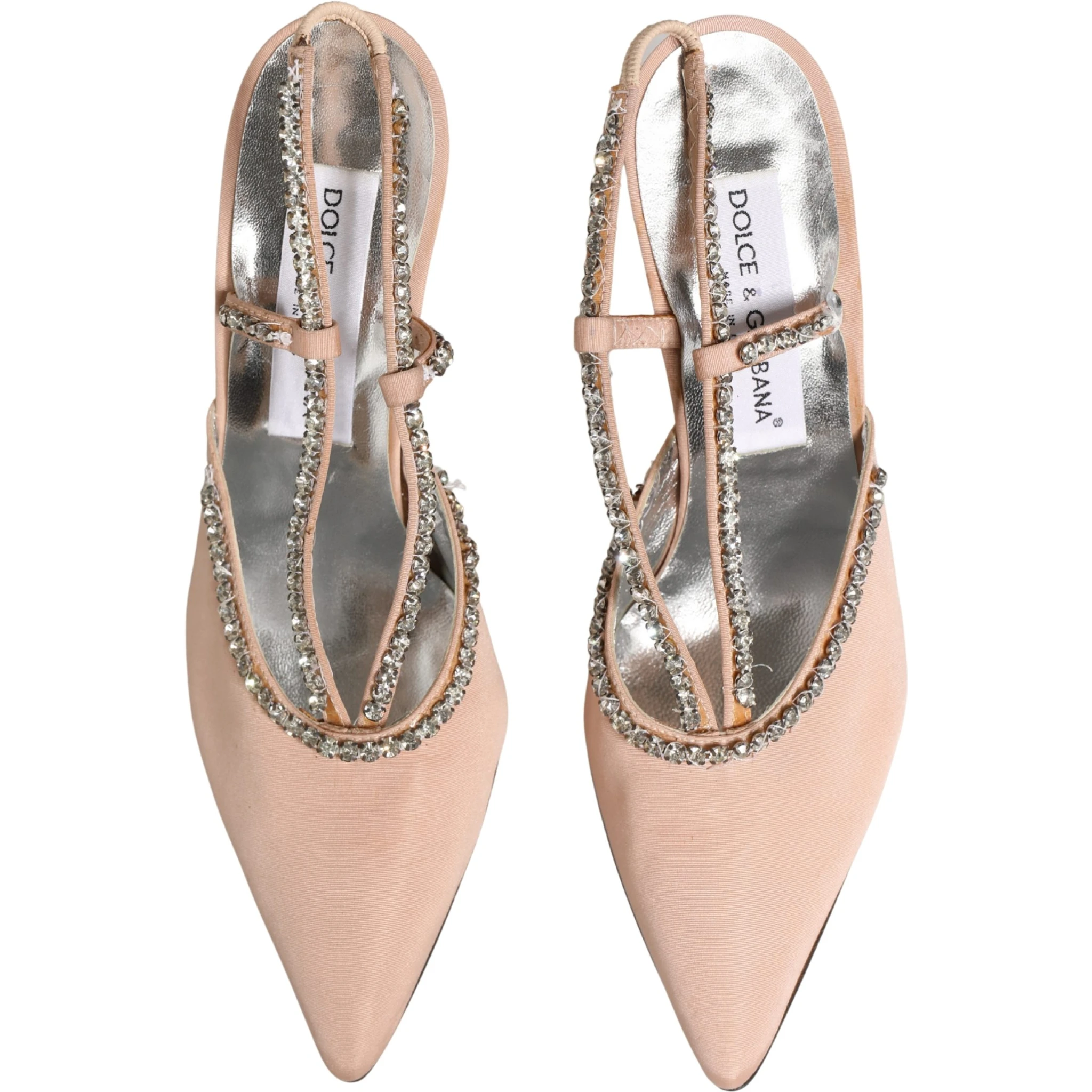 Beige Crystal Heels Slingbacks Sandals Shoes