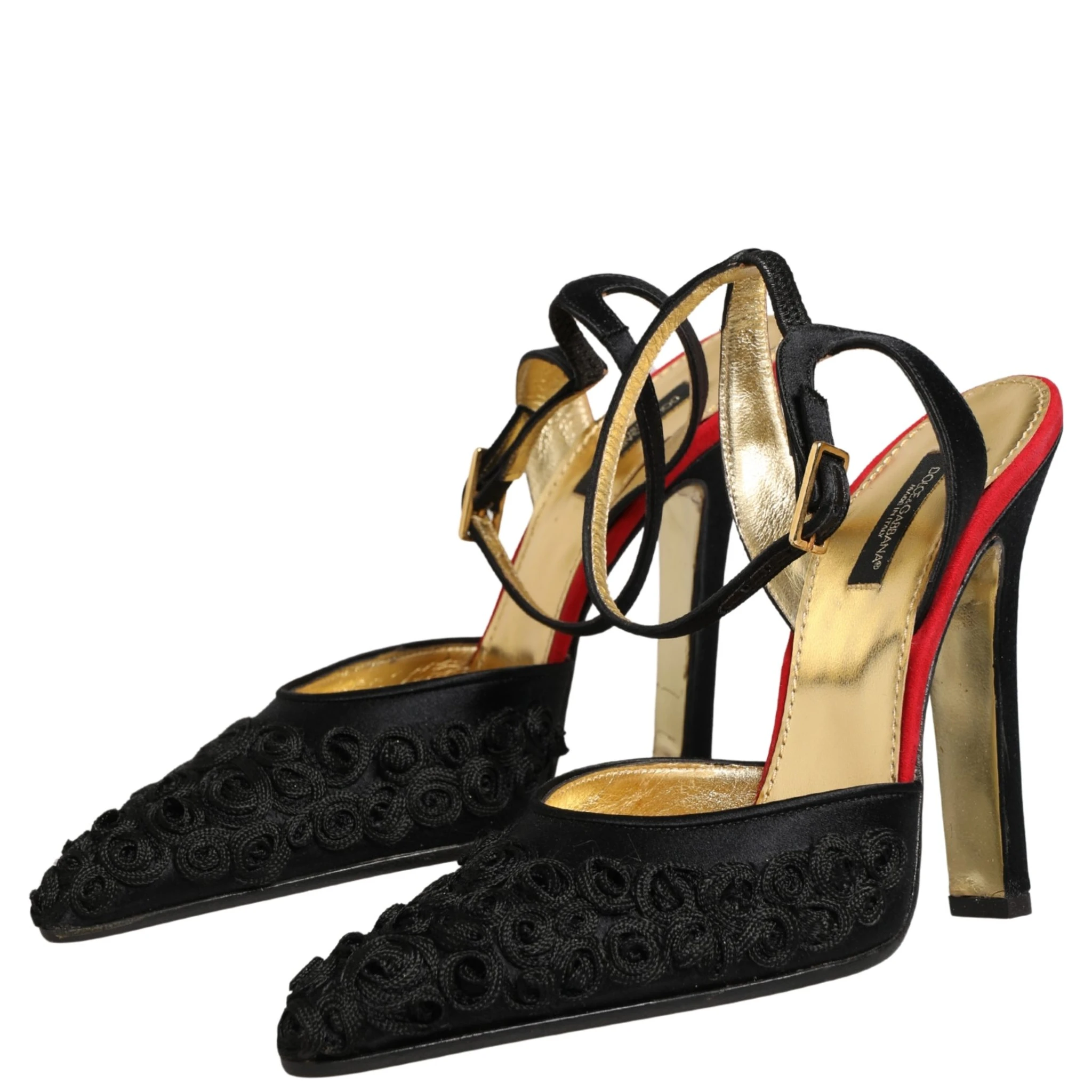 Black Satin Floral Ankle Strap Sandals Shoes