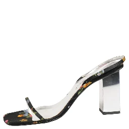 Black Silver Floral Block Heels Sandals Shoes