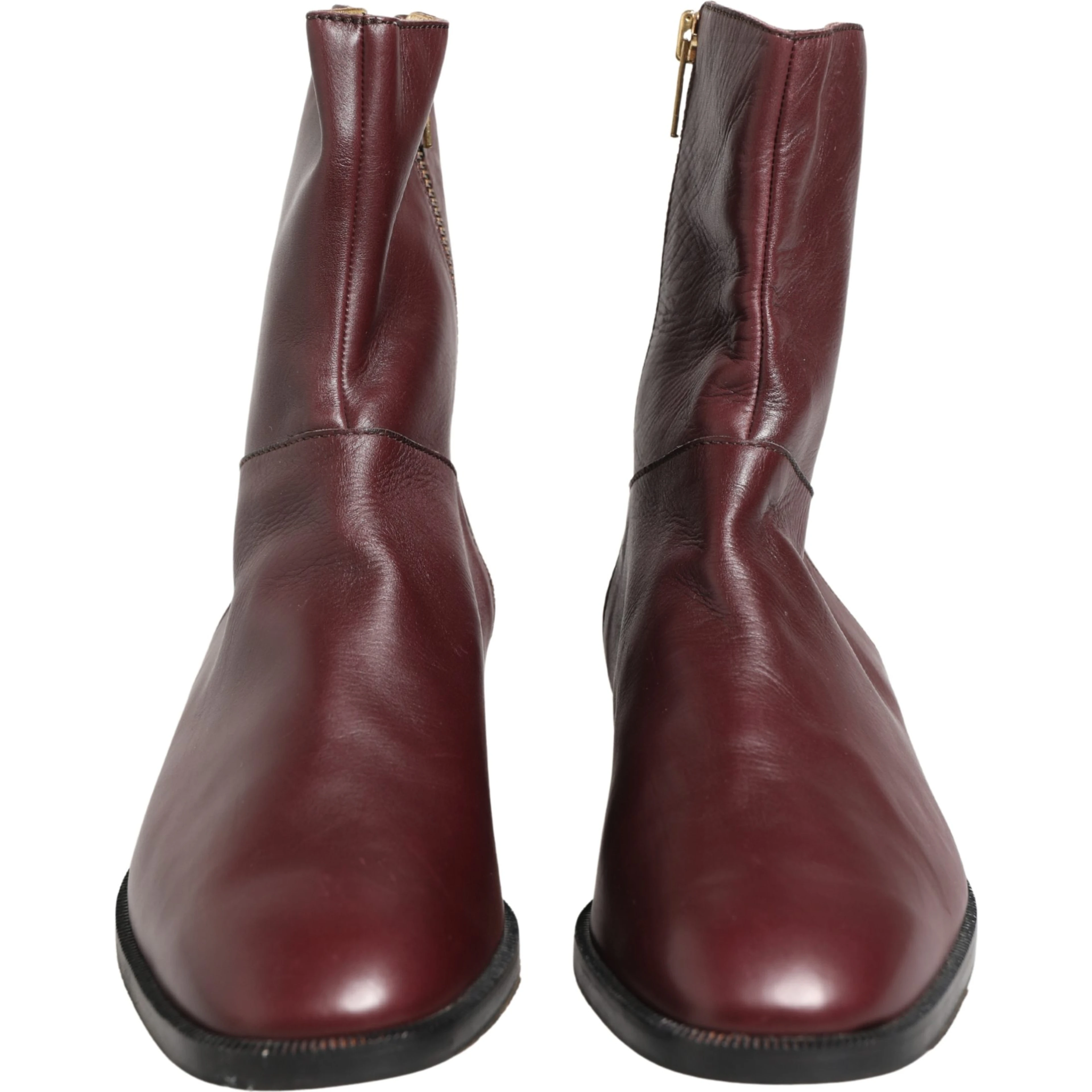 Maroon Leather Flats Biker Ankle Boots Shoes