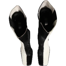 White Black Leather Knee High Boots Shoes