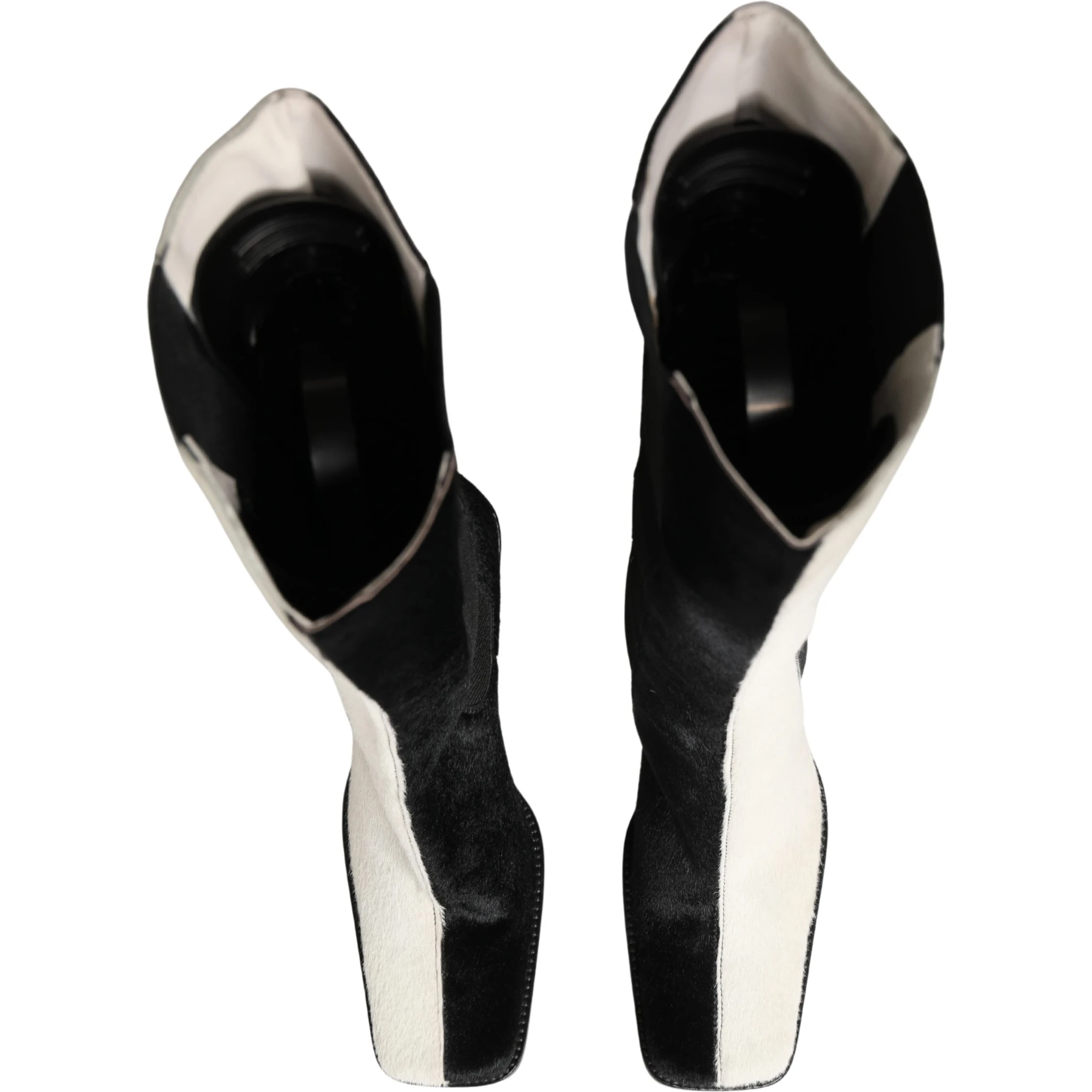 White Black Leather Knee High Boots Shoes