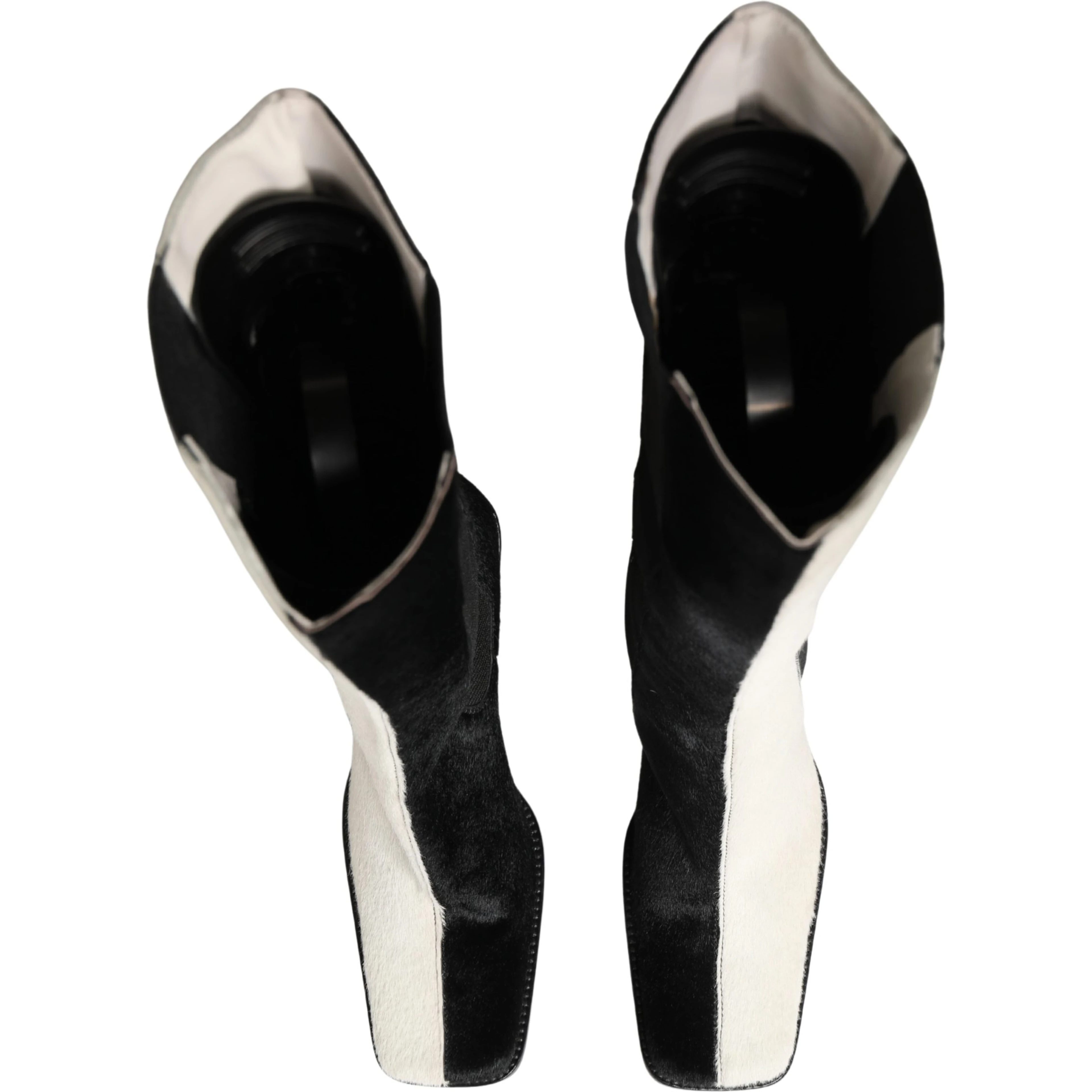 White Black Leather Knee High Boots Shoes