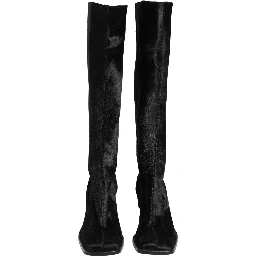 Black Suede Leather Knee High Boots Shoes