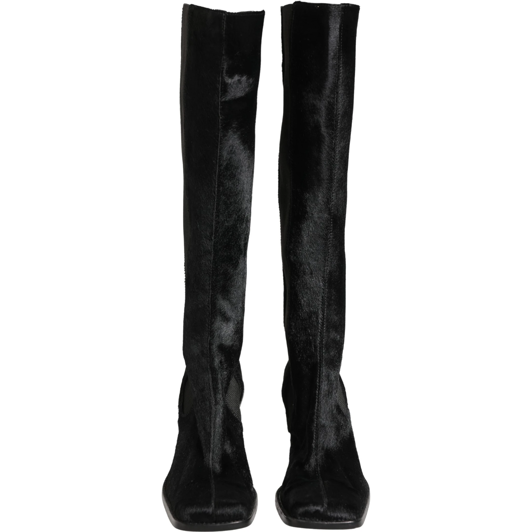 Black Suede Leather Knee High Boots Shoes
