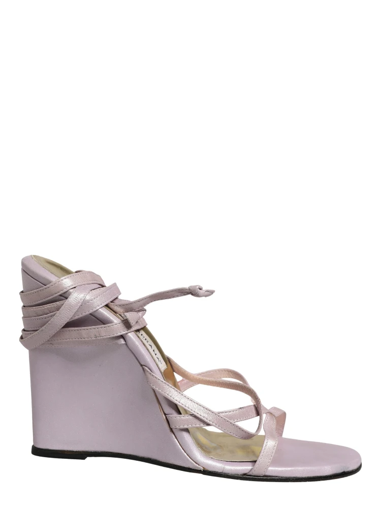 Purple Leather Wedge Heels Sandals Shoes