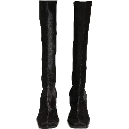 Black Suede Leather Knee High Boots Shoes