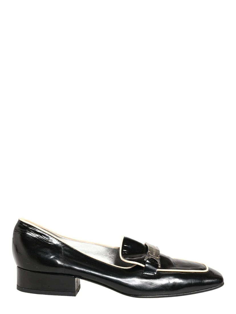 Black Patent Leather Logo Flats Loafers Shoes