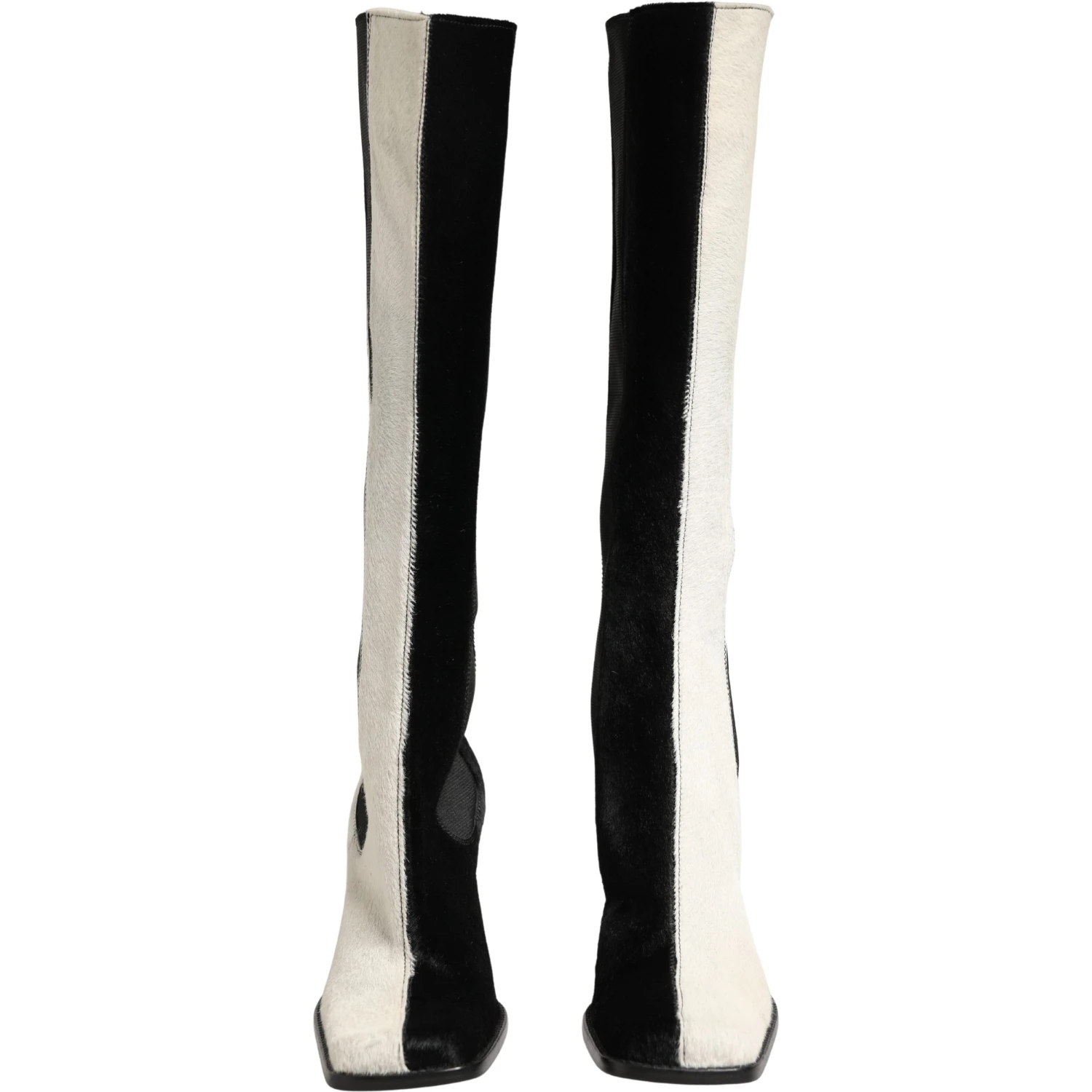 White Black Leather Knee High Boots Shoes