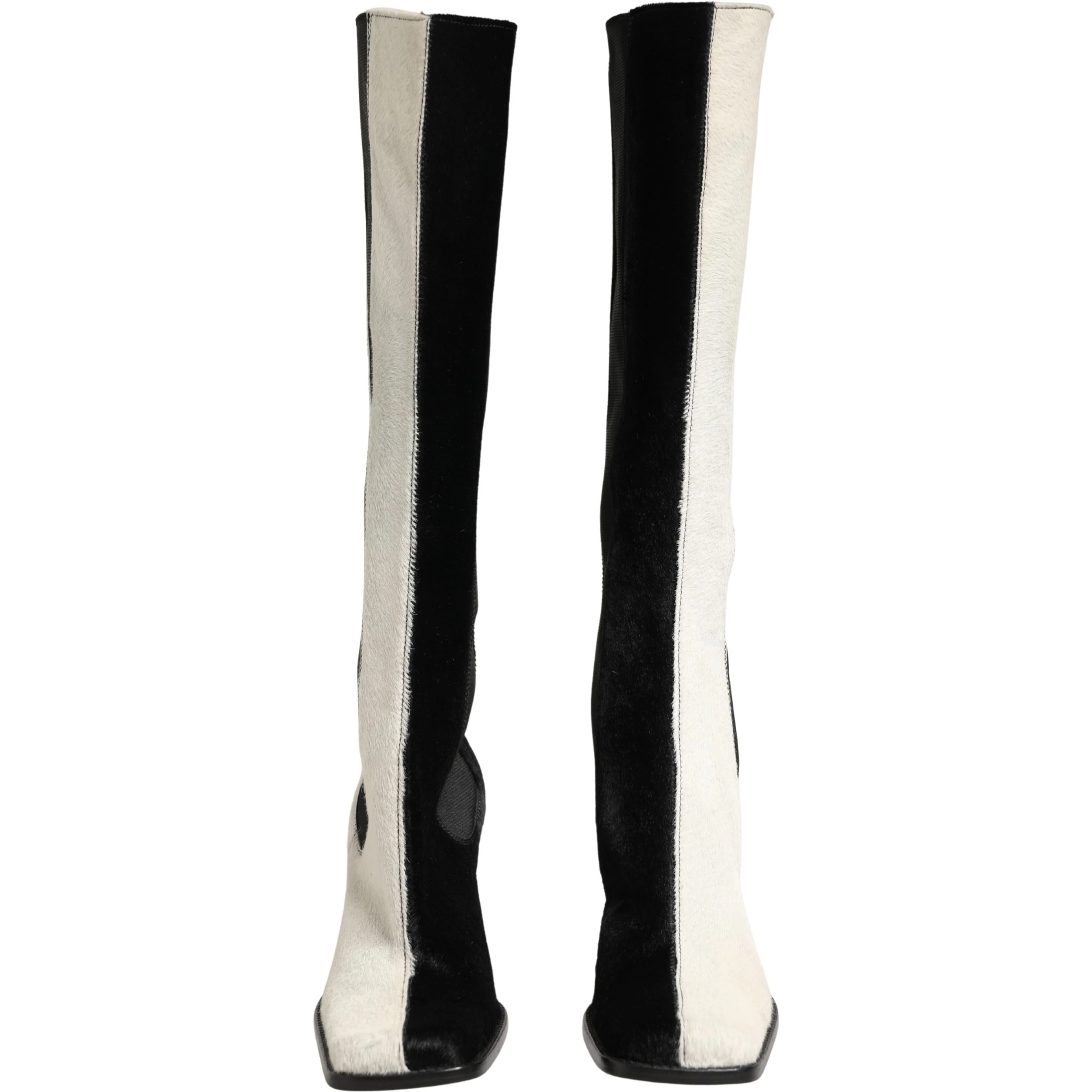 White Black Leather Knee High Boots Shoes
