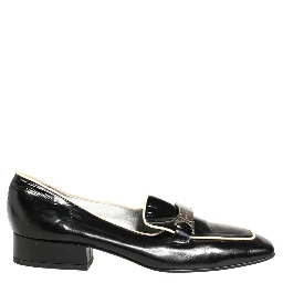 Black Patent Leather Logo Flats Loafers Shoes