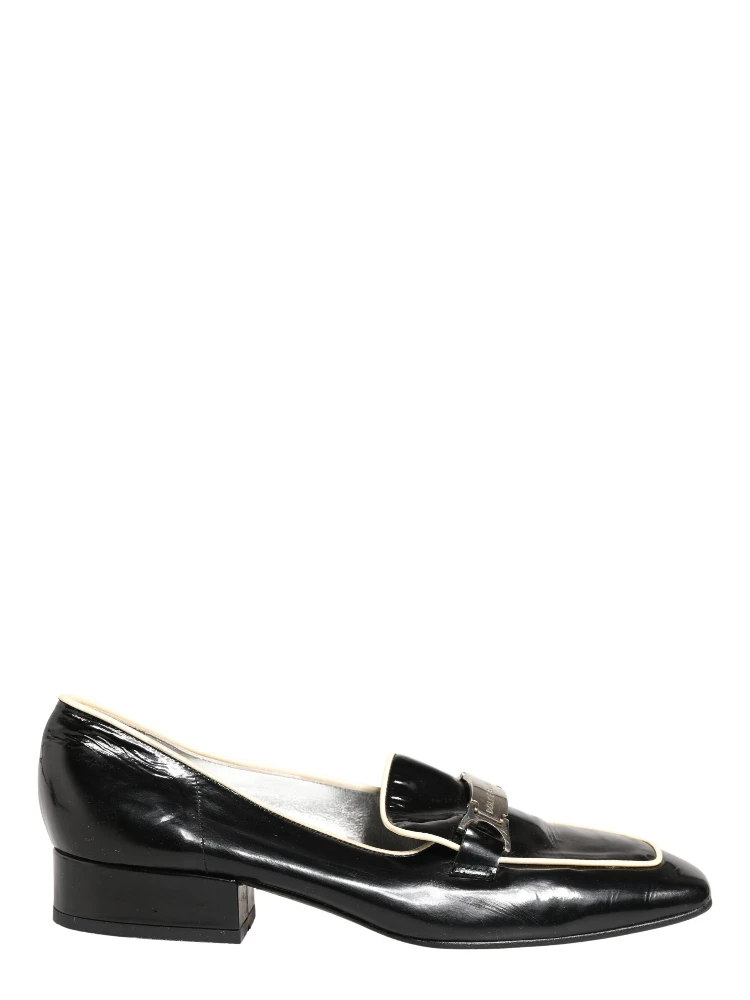 Black Patent Leather Logo Flats Loafers Shoes alternative