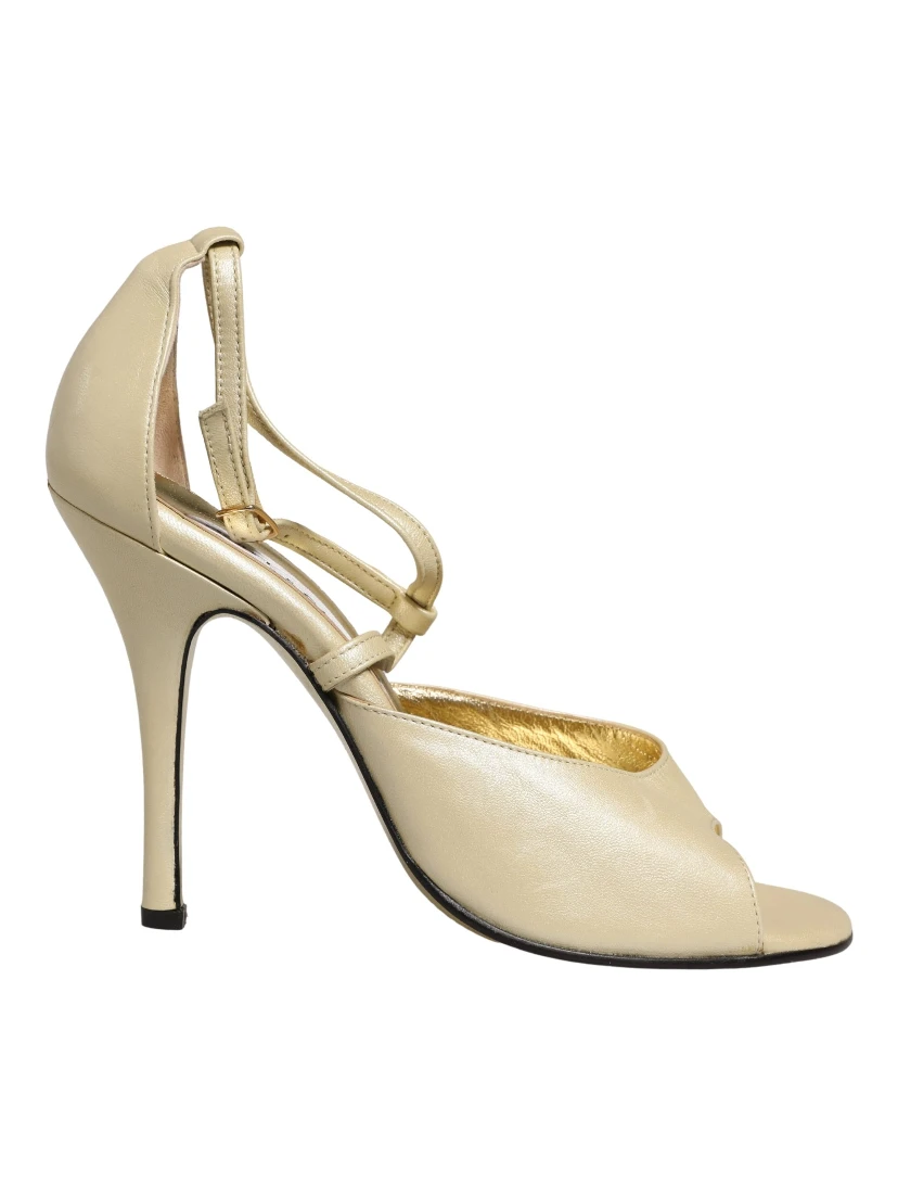 Beige Leather Stiletto Heels Sandals Shoes