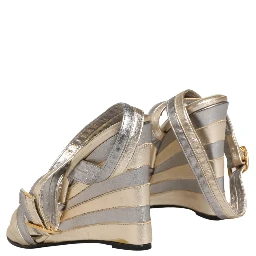 Gold Silver Leather Wedge Heels Sandals Shoes