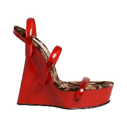 Red Lacquer Platform Wedge Sandals Shoes