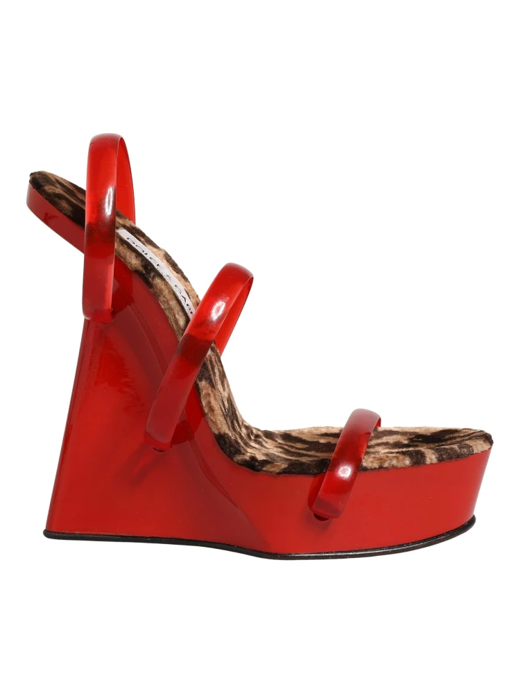 Red Lacquer Platform Wedge Sandals Shoes