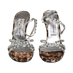 Brown Leopard Rhinestone StilettoSandals Shoes
